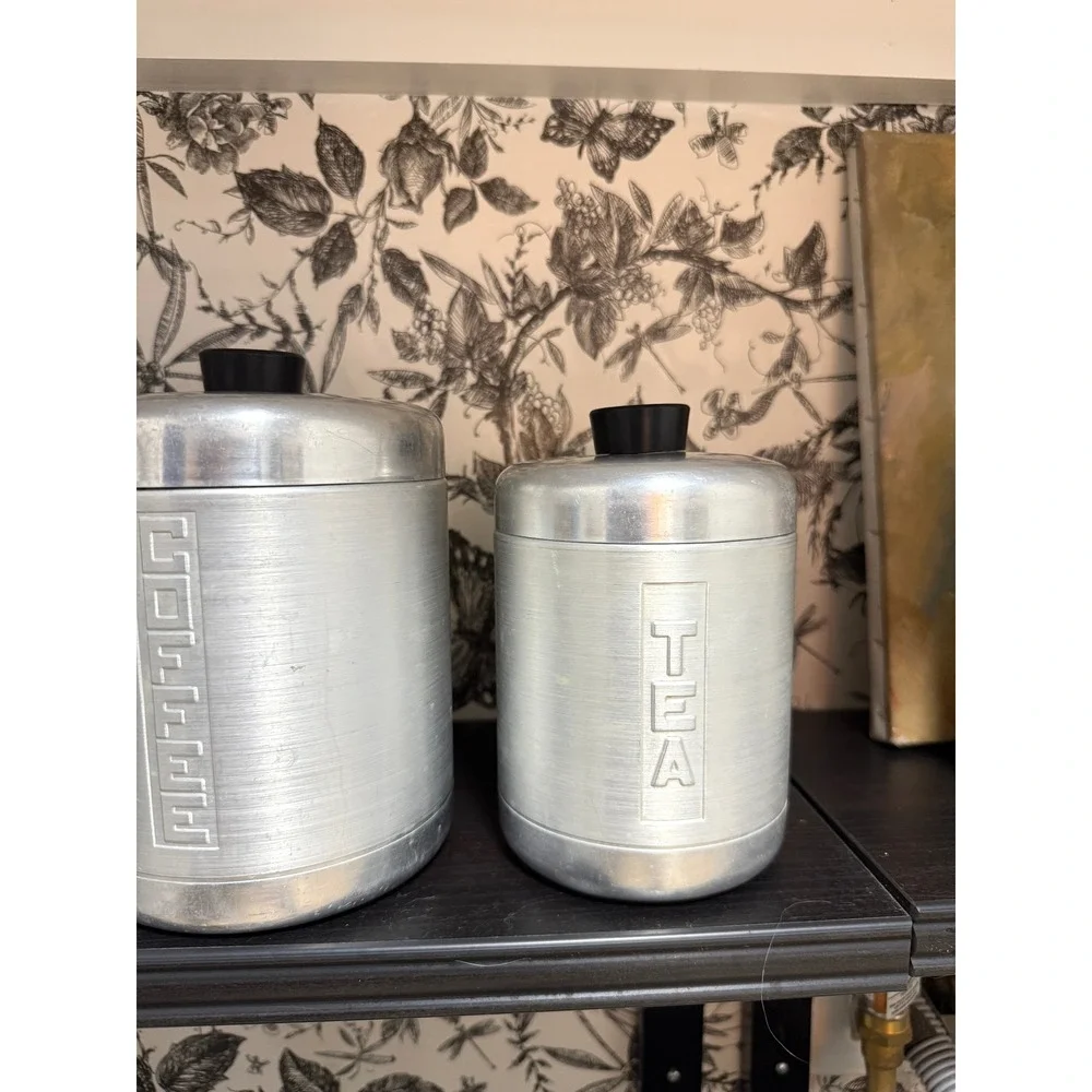 Vintage 1950s Mid Century Modern Spun Aluminum Nesting Kitchen Canister Set